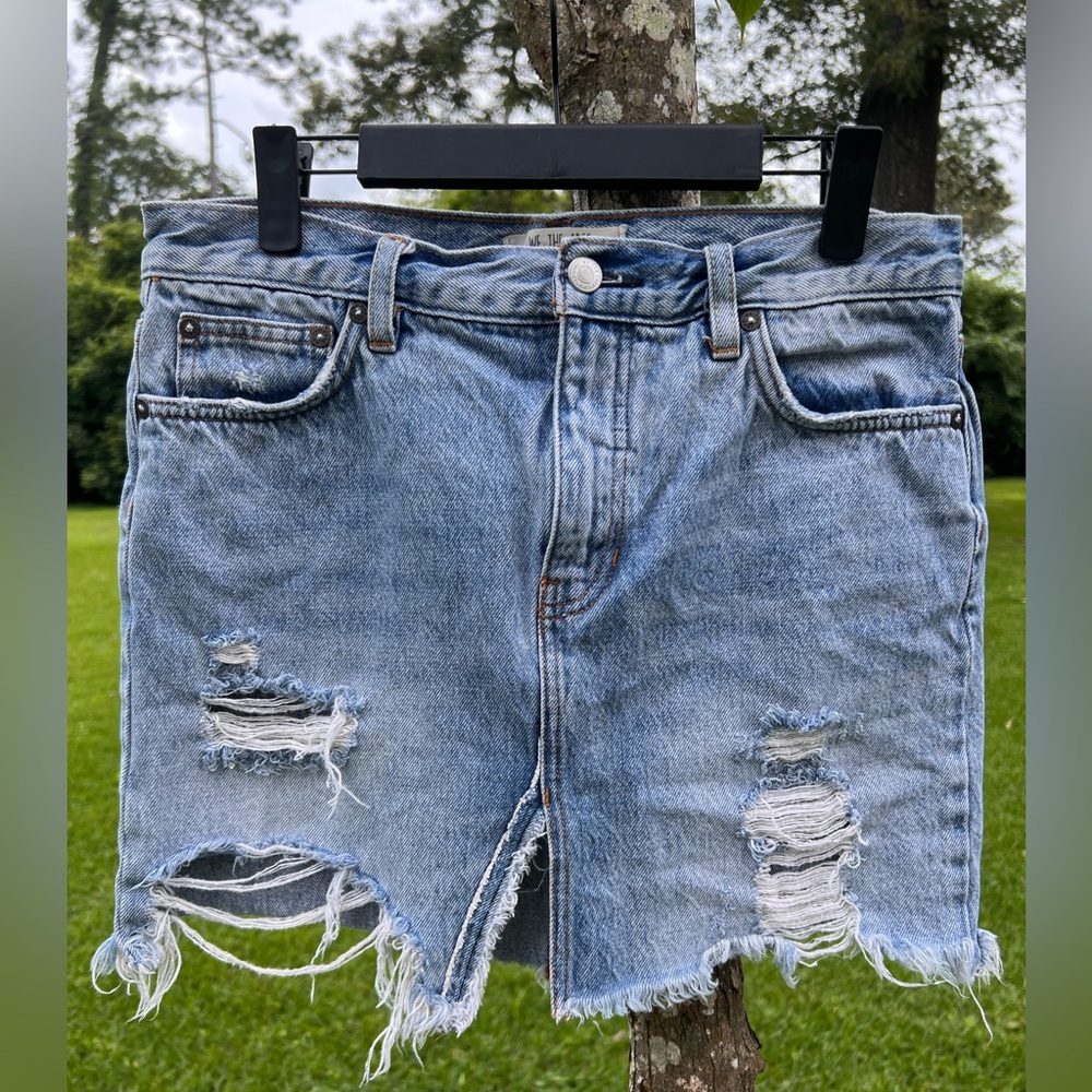 We The Free Relaxed & Destroyed Denim Mini Skirt, Size 27